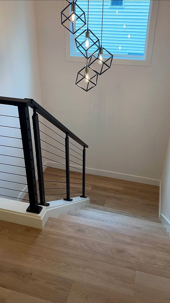 Black cable railing and white oak staircase in Vancouver WA
